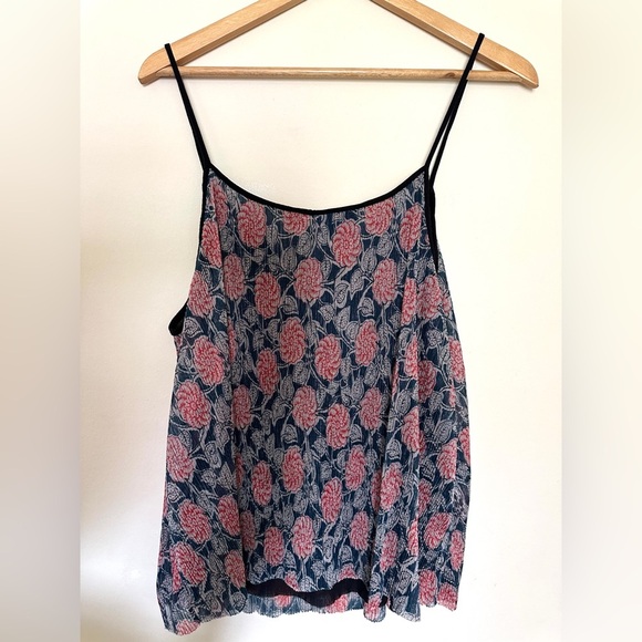 Anthropologie Maeve Tank Top | Sz Medium | Textured Shimmer| Blue & red Floral - Picture 9 of 10